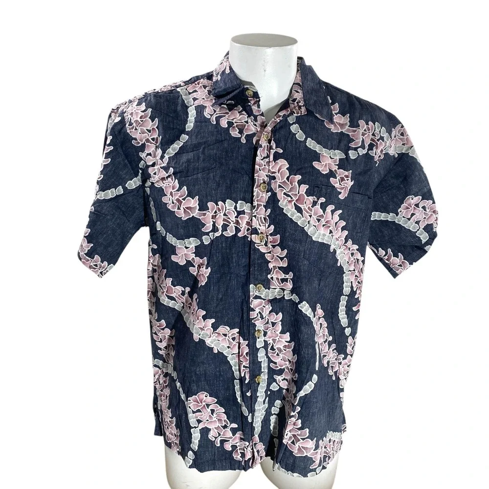 Cooke Street Hawaiian Aloha Shirt Large Floral Flowers Vines Reverse Print Black